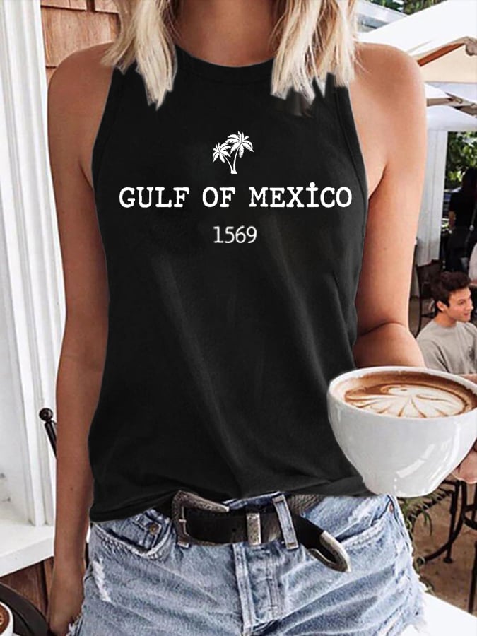 Women's Gulf Of Mexico Print Round Neck Tank Top