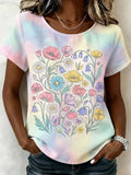 Women's Pastel Floral Bouquet Tie-dye Short Sleeve T-shirt