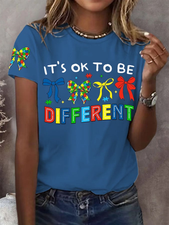 Women's It'S Okay To Be Diffrent Autism Awareness Printed Short-Sleeved T-Shirt
