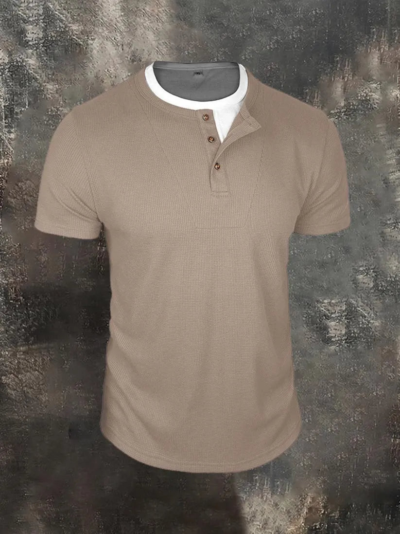 Men's Faux-Layer Waffle-Knit Henley Shirt