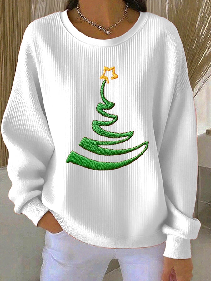 Women's Christmas Print Knit Crew Neck Long Sleeve Top