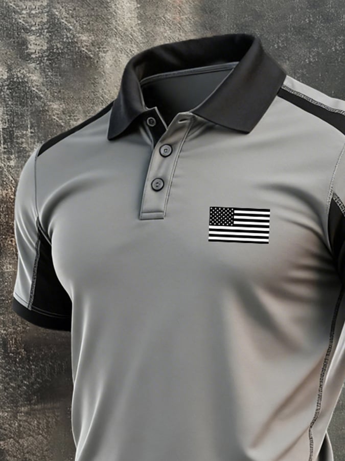 Men's Retro "Patriot" Color-Block Short-Sleeve Polo Shirt