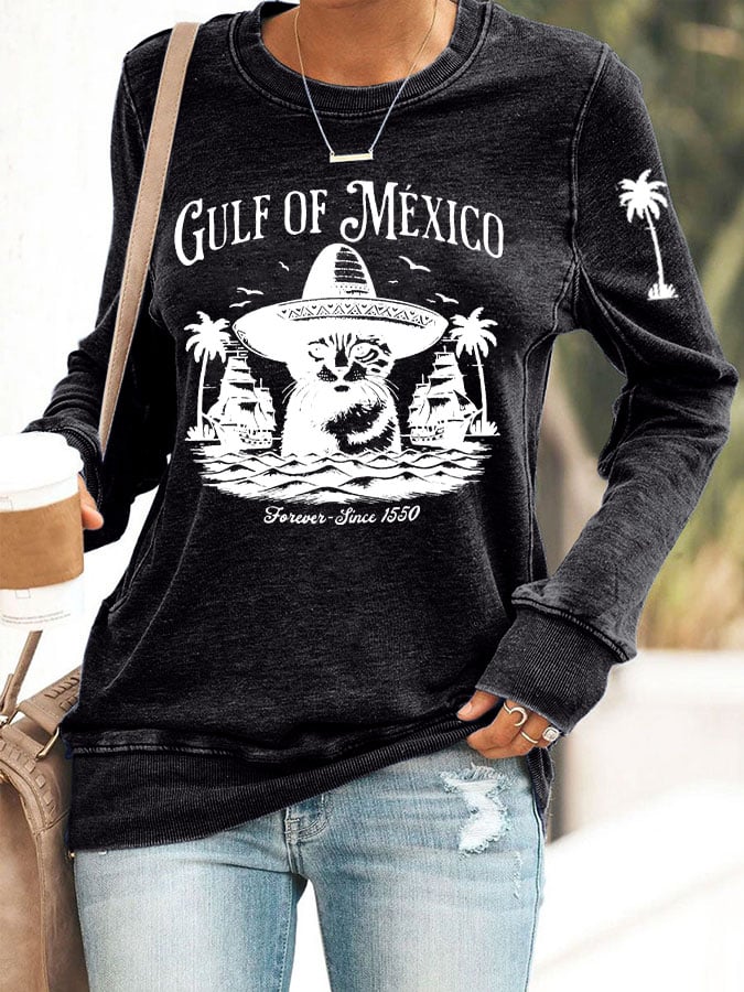Women'S Retro Gulf Of Mexico Printed Casual Sweatshirt