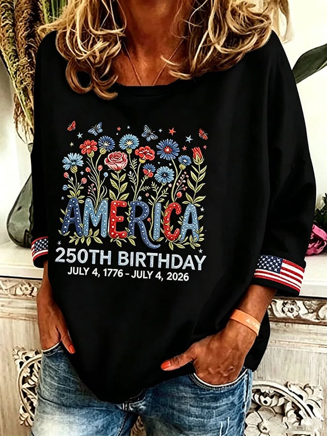 Women's 250 Years Of Freedom Flower Art Print  Top