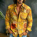 Men's Hippie Retro Sun Face Art Print Linen Shirt