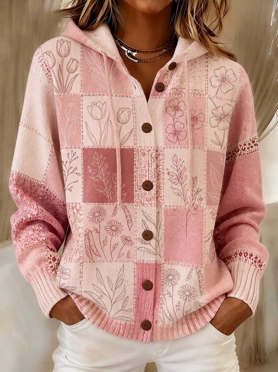 Women's Breast Cancer Awareness Pink Floral Patchwork Printed Cardigan