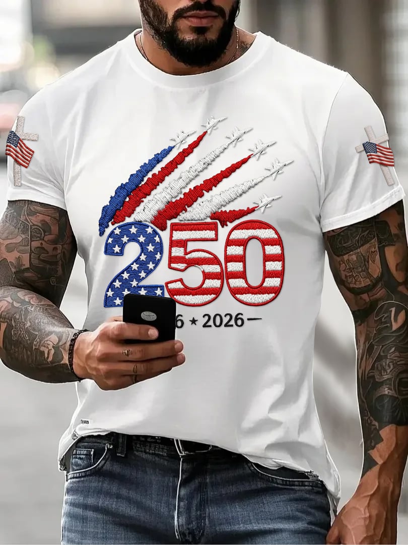 Men’s USA 250th Anniversary Print Crew Neck Short Sleeve T-Shirt