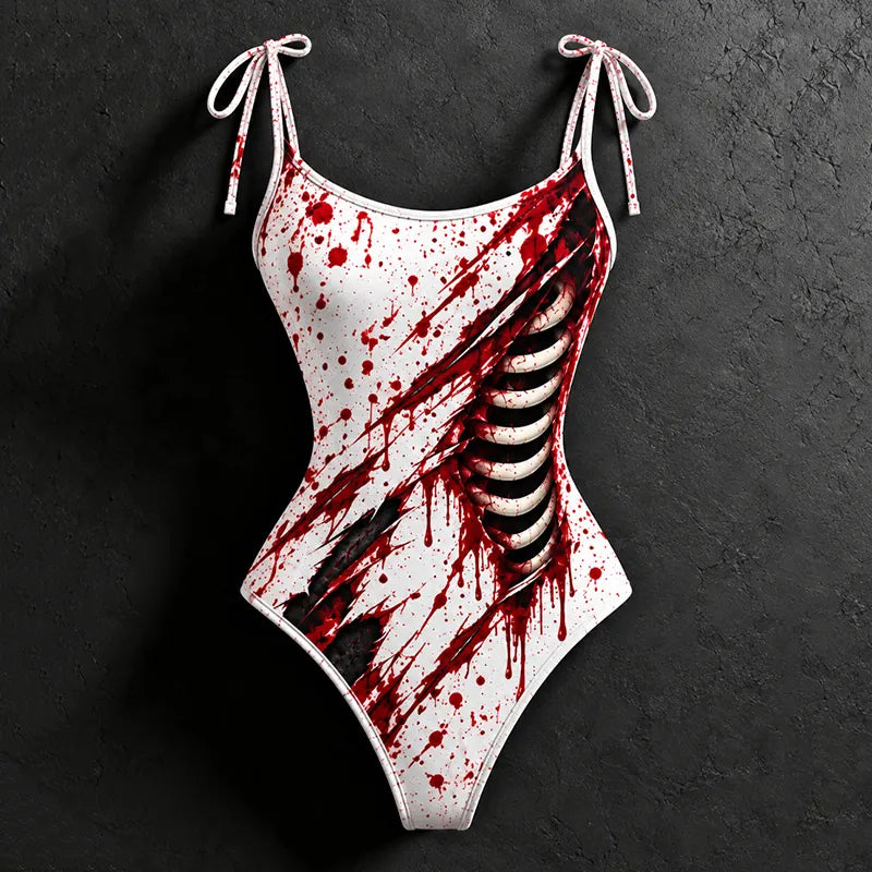 Women's Halloween Bloodstain One-sided Skeleton Print Hoodie Two-piece Set