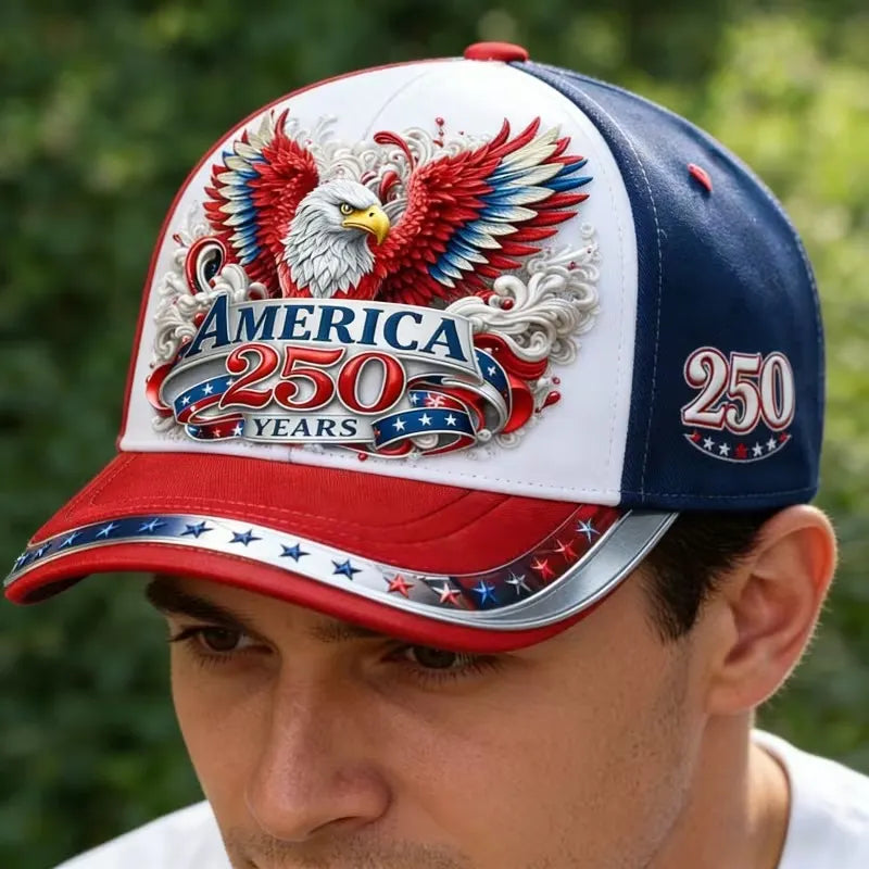 250th Anniversary Patriotic Baseball Cap, Red Bald Eagle Printed American Flag Hat