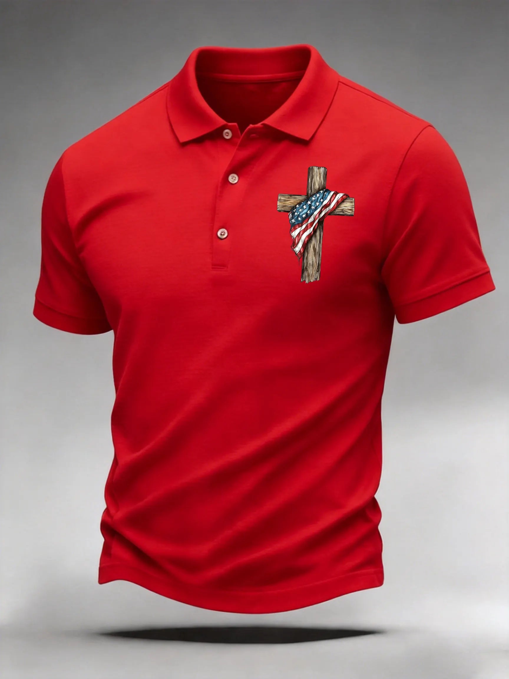 Men's Casual Stand For The Flag Kneel For The Cross Printed Polo Shirt