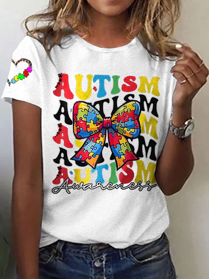Women's Different Autism Awareness Printed Casual T-Shirt