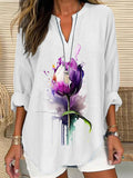 Women's Alzheimer's Print Casual Long Sleeve V-Neck Shirt