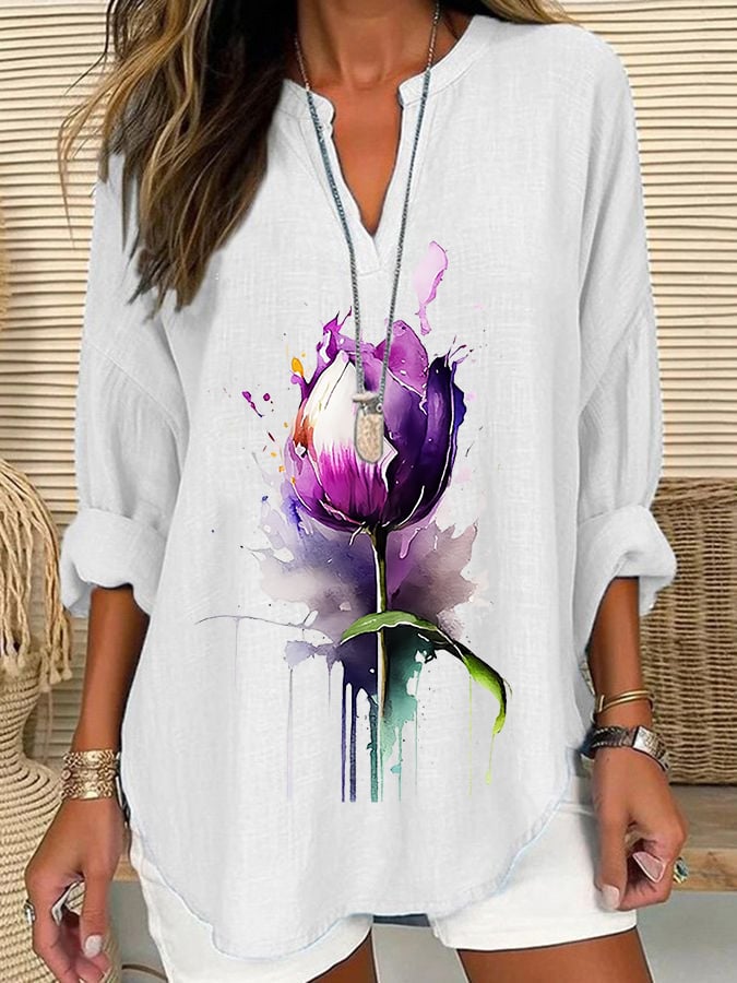 Women's Alzheimer's Print Casual Long Sleeve V-Neck Shirt