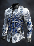 Men's Retro Cross Christmas Skull Long-Sleeve Shirt