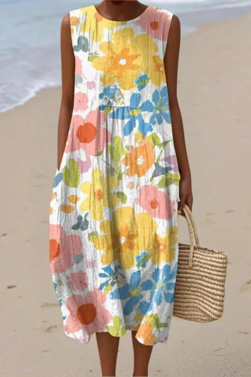 Pastel Floral Print Midi Dress