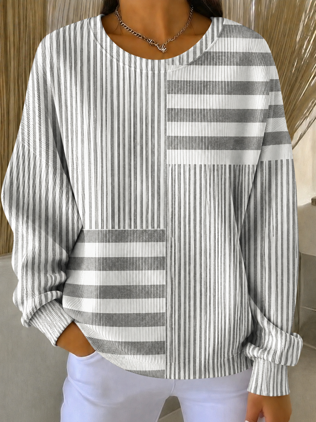 Women'S Breast Cancer Promotional Print Casual Waffle Sweatshirt
