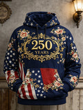 Men's Retro American 250th Anniversary Print Hooded Sweatshirt