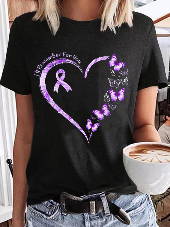 Women's Purple Ribbon Butterfly I Will Remember For You Alzheimer's Awareness Warrior Supporter Tee