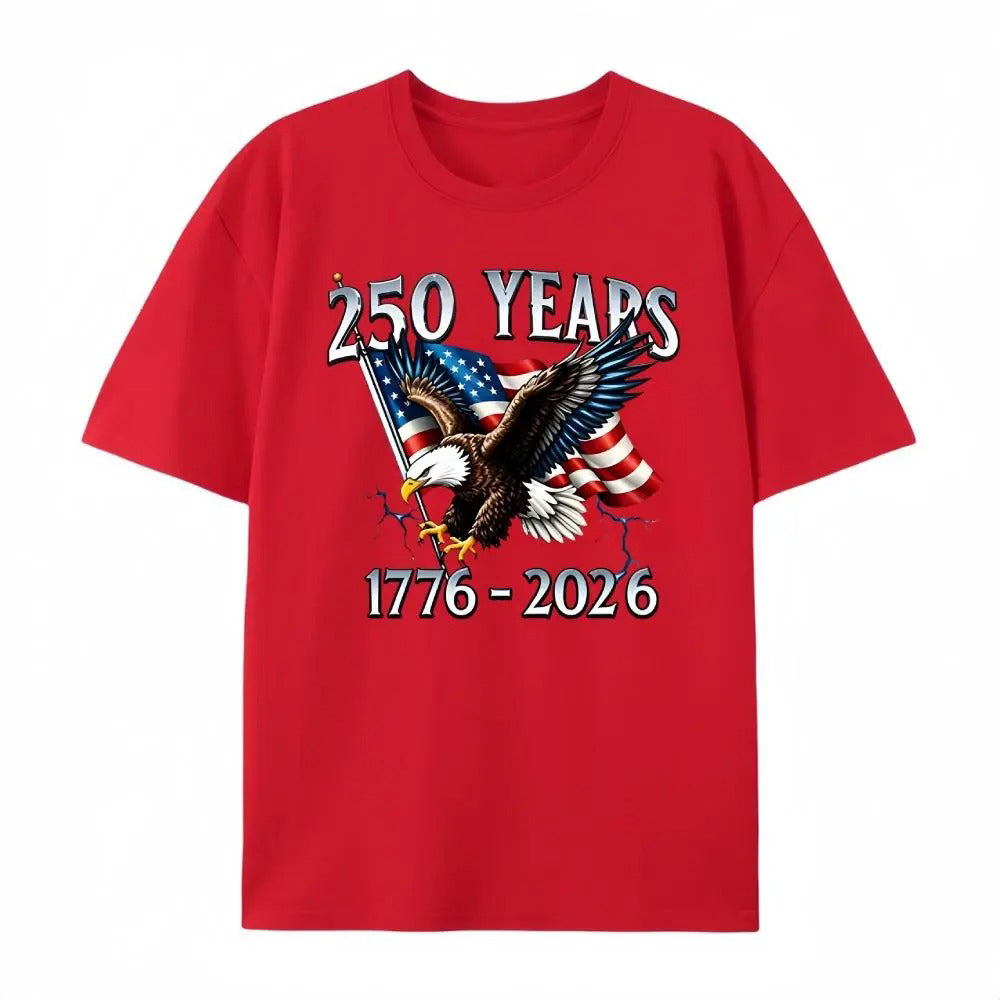 250 Years 1776- 2026 United States Flag 100% Cotton T-Shirt