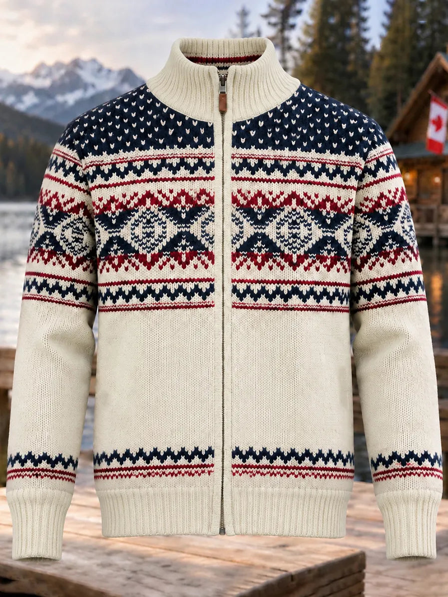 Men's Retro Style Geometry Pattern Iceland Knit Cardigan