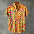 Abstract Hippie Colorful Bohemian Floral  Art Print Men's Short Sleeve Button Up Shirt
