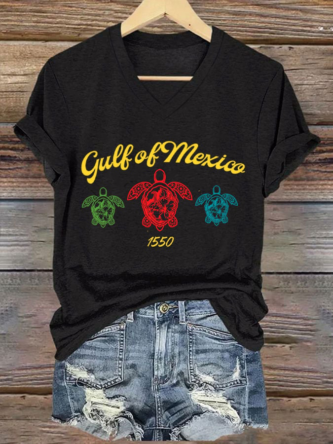 Women's Gulf of Mexico Print V-Neck T-Shirt