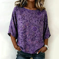 Women's Vintage Floral Embroidery Art Linen Blend T-shirt