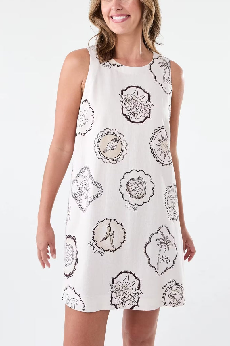Sleeveless Linen BlendButton Detail Mini Dress