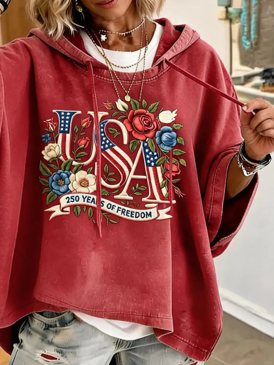 Patriotic Red USA Oversized Hoodie