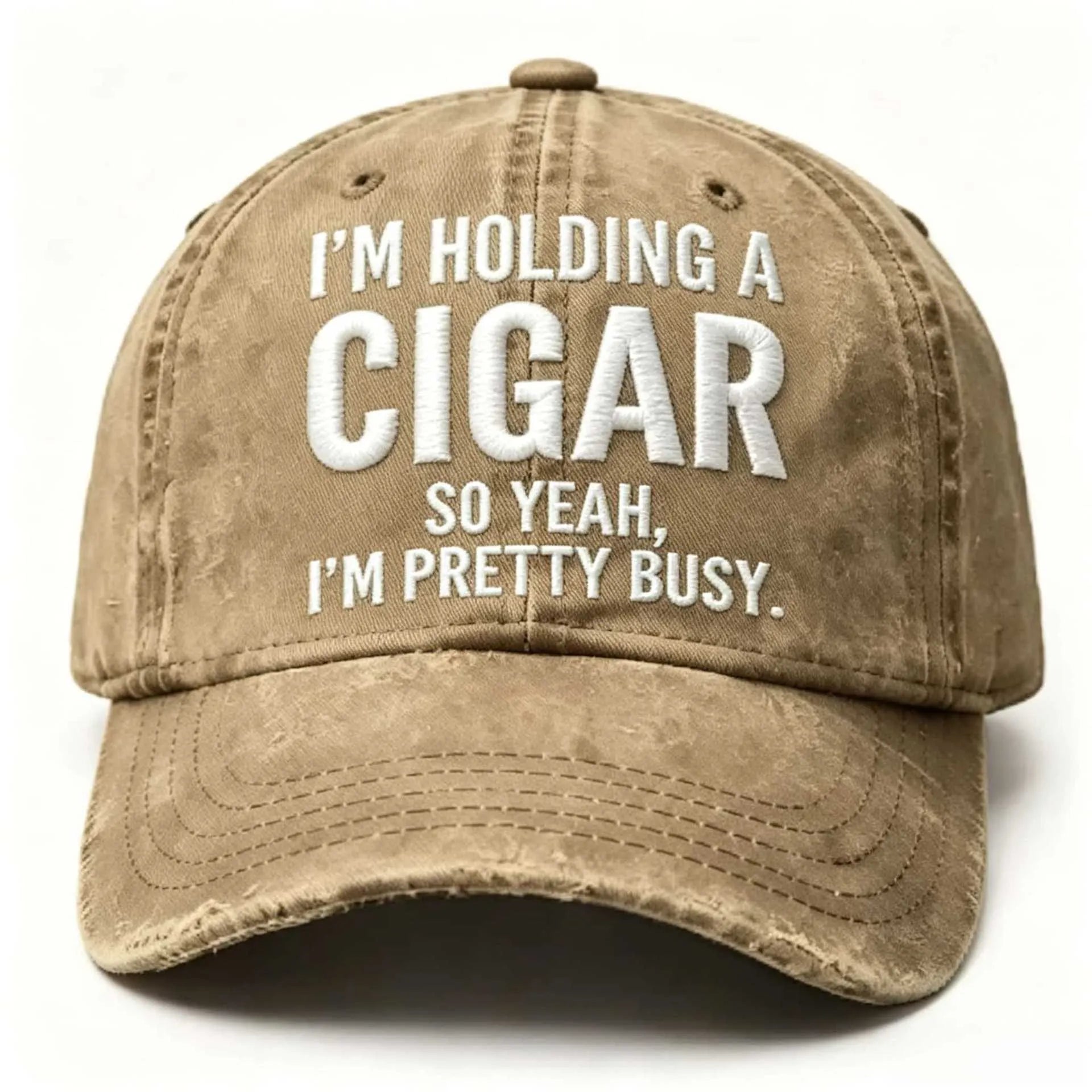 Embroidered Cigar Distressed Finish Baseball Cap