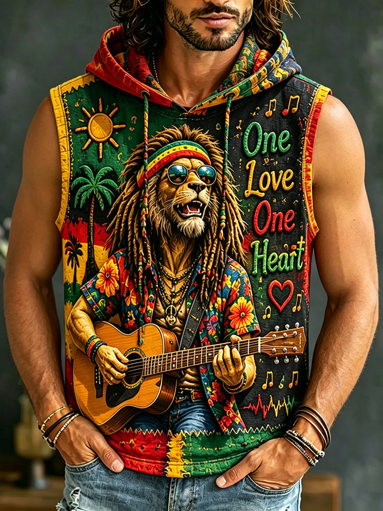 Men's Hippie Lion Vacation Casual Hooded Vest