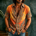 Men's Retro Hippie Ethnic Graffiti Art Pattern Casual Washed Shirt