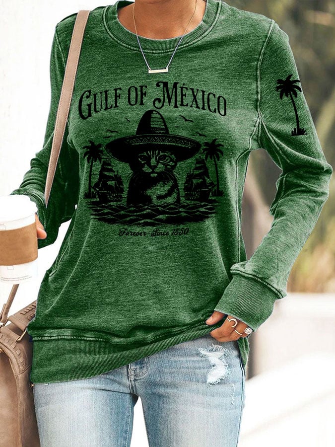 Women'S Retro Gulf Of Mexico Printed Casual Sweatshirt