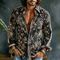 Men's Spring Floral In Tie Dye Embroidered Art Print Flowy Linen Blend Casual Shirt