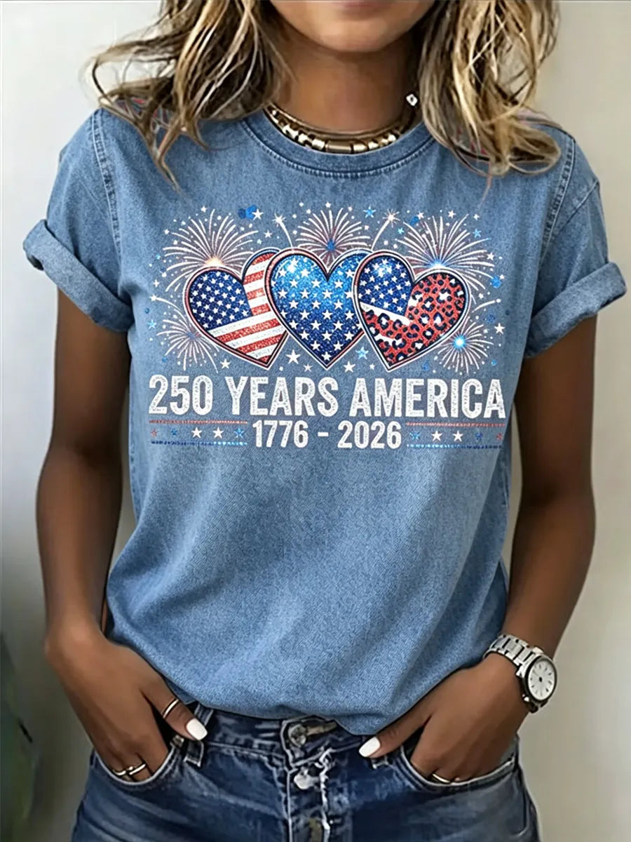 🔥Buy 3 Get 10% Off🔥Women's Casual USA 250th Celebration Print Short Sleeve T-shirt