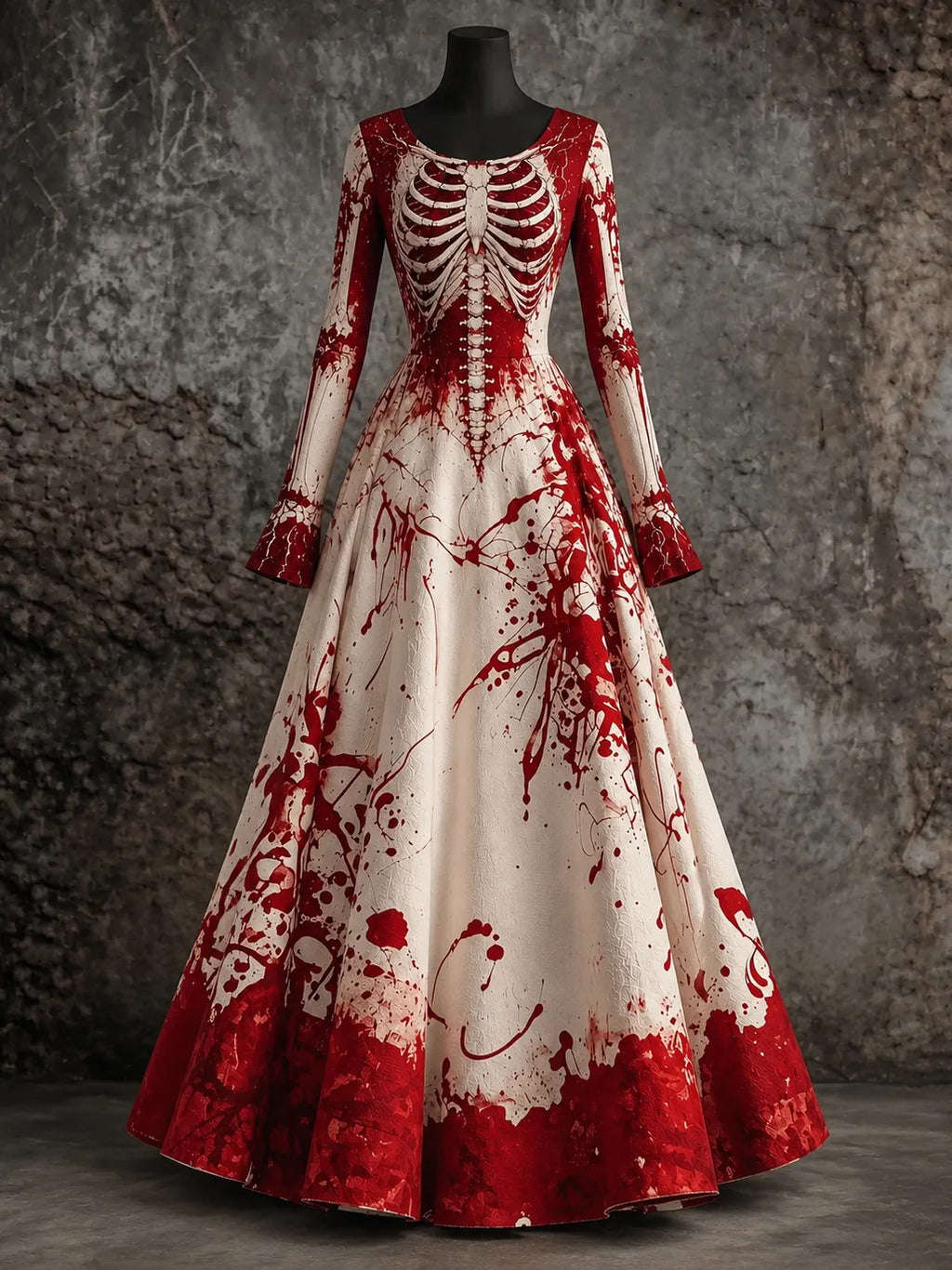 Women's Halloween Scary Skull And Bloodstain Print Maxi Dress