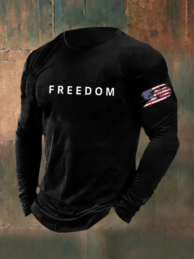 Men's Freedom Pattern Long Sleeve 100% Cotton T-Shirt