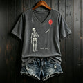 Women's Vintage Skeleton Lost Balloon Well Shit Funny Skeleton Graphic Print Casual T-shirt