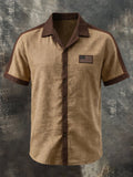Men's Retro Cotton-Linen Patriot Color-Block Short-Sleeve Shirt
