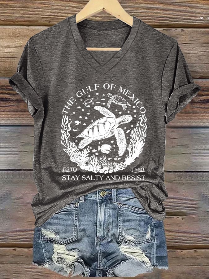 Women's The Gulf Of Mexico Printed V Neck T-shirt