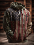 Men's Vintage Casual American Flag Cross Faith Hoodie