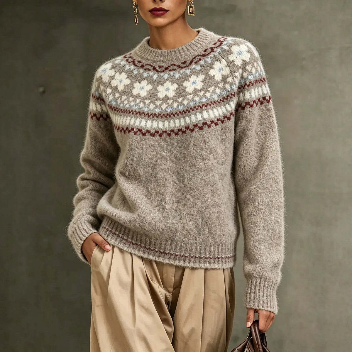 Vintage Fair Isle Jacquard Crew Neck Sweater