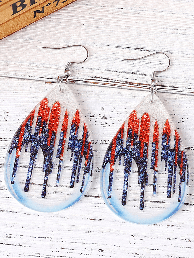 Independence Day Tie-Dye Sequin Pendant Teardrop Earrings
