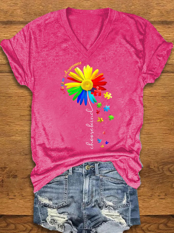 Women's Autism Awareness Floral Print T-Shirt