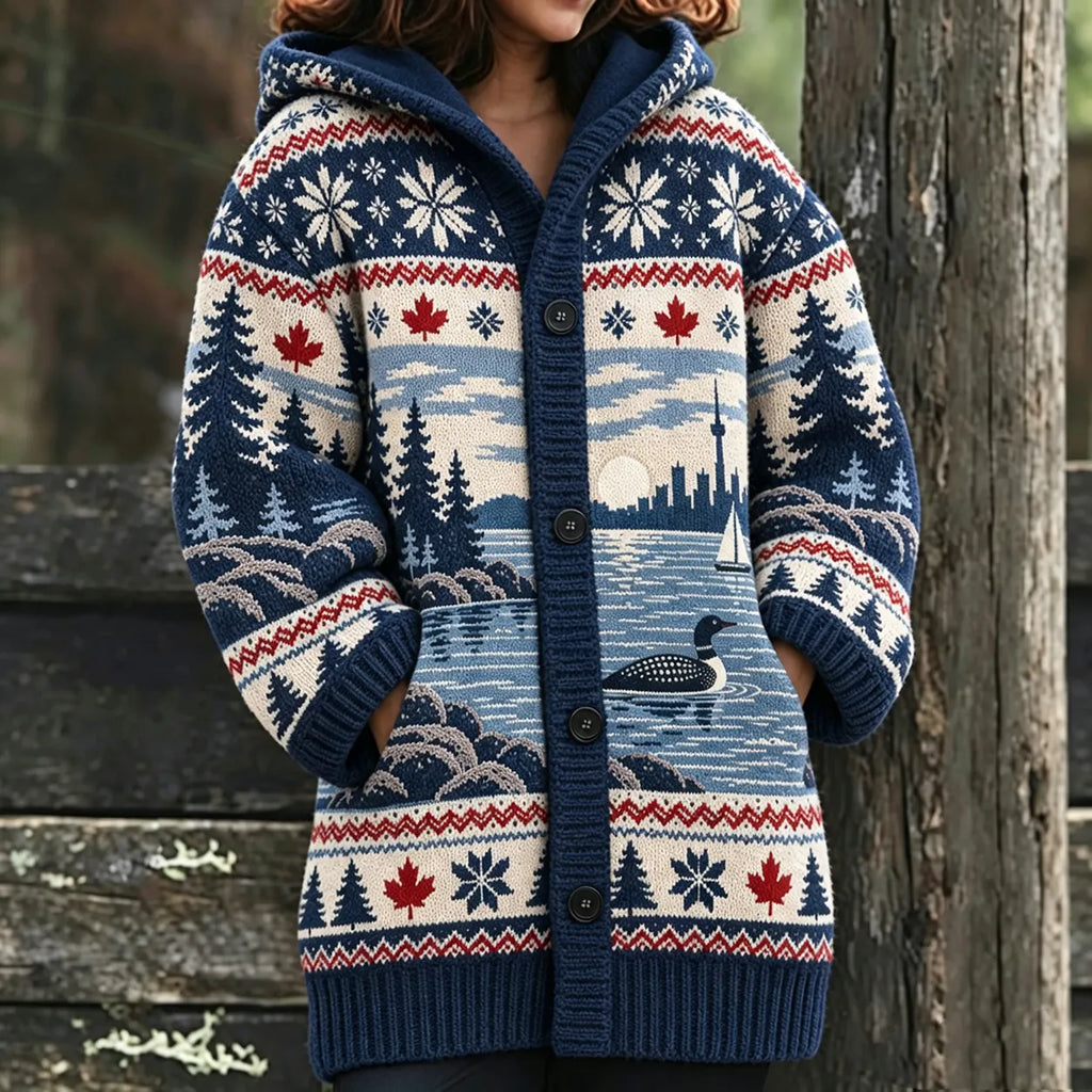 Women's Vintage-style "lake Ontario Canada" Icelandic-knit Cardigan