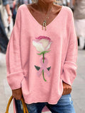 Women's Pink Breast Cancer Floral Print Loose Top