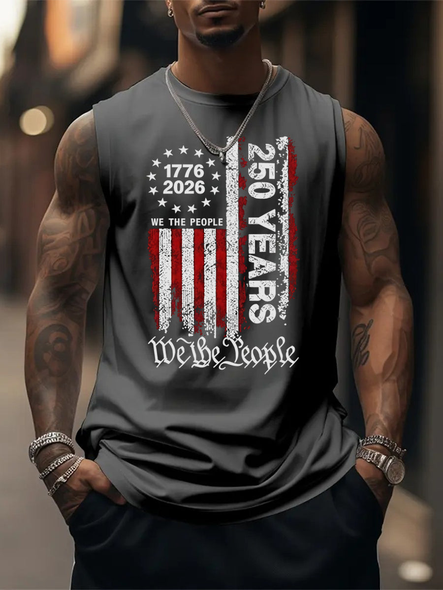 250 Anniversary USA Shirts Mens 250th American Flag 100% Cotton Sleeveless Tank Tops