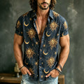 Men's Hippie Sun And Moon Art Pattern Print Short Sleeves Shirt
