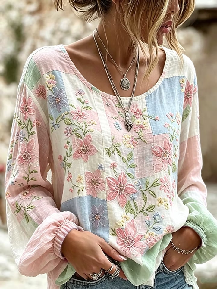 Women's Vintage Floral Breast Cancer Print Top