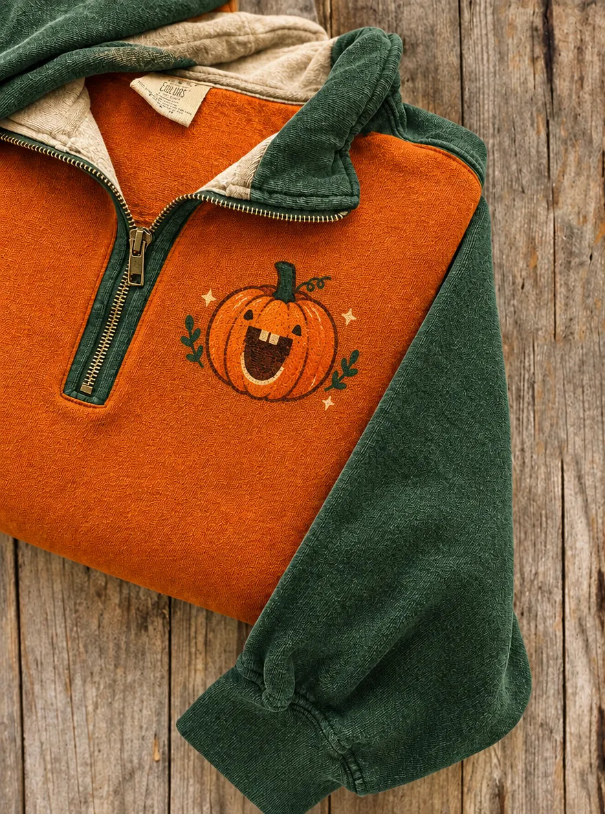 Women's Fun Cute Pumpkin Print Zipper Sweatshirt